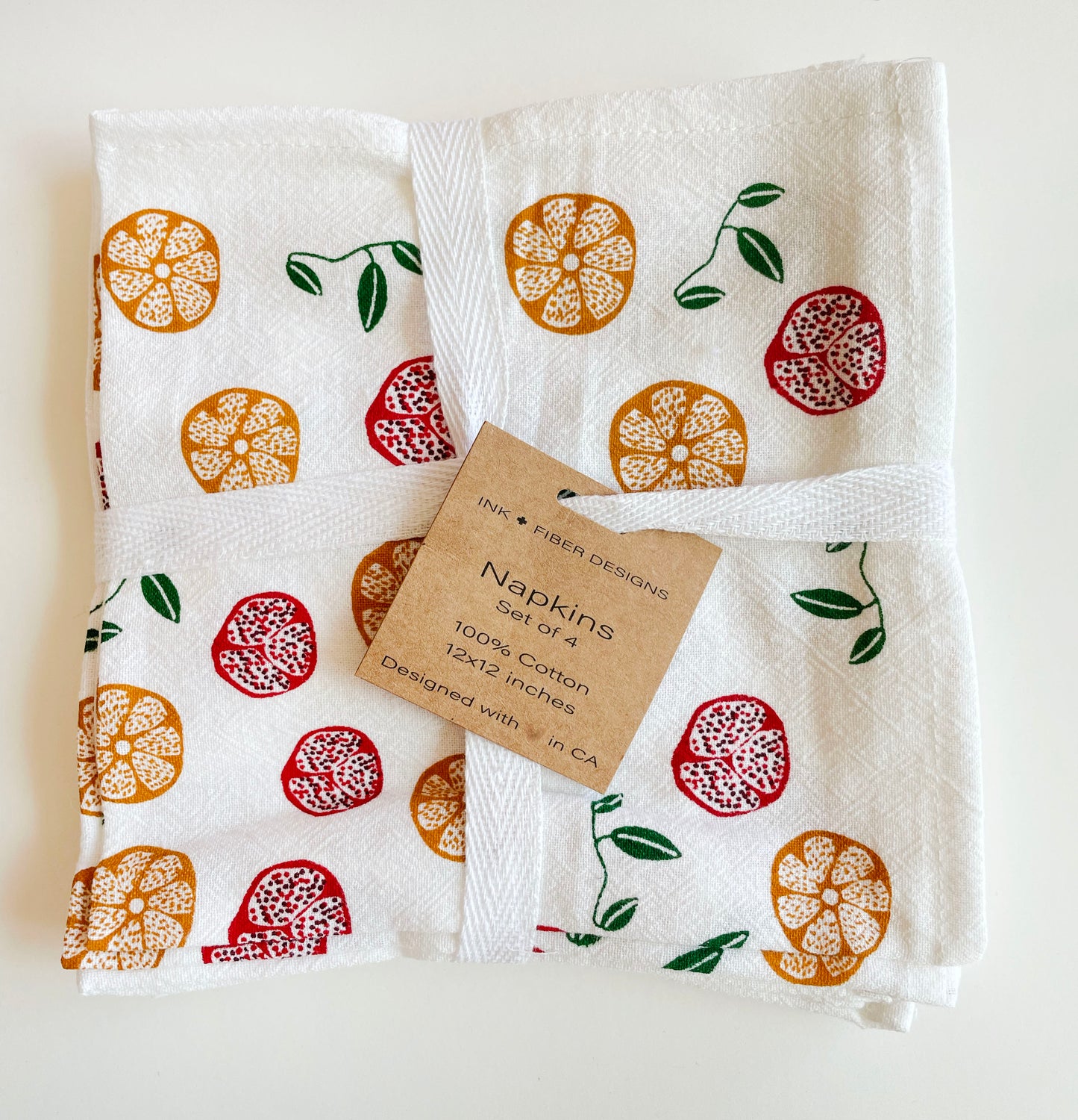 Cotton Cloth Napkins SET OF 4 -Pomegranate and Orange.