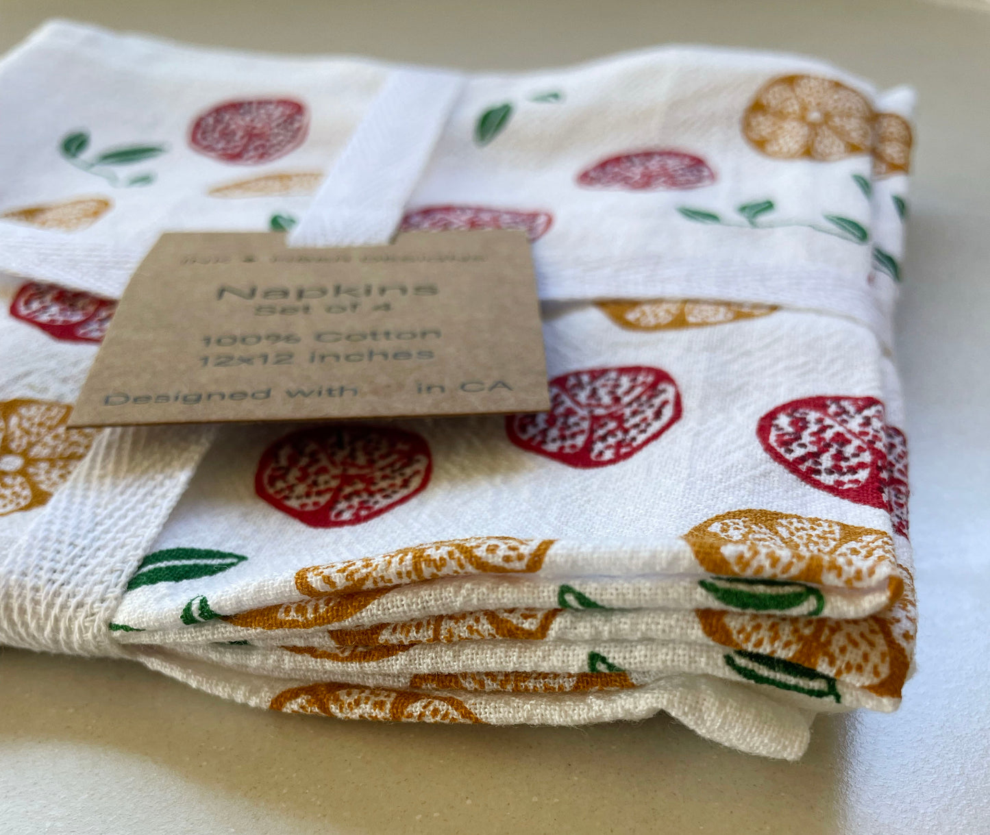 Cotton Cloth Napkins SET OF 4 -Pomegranate and Orange.