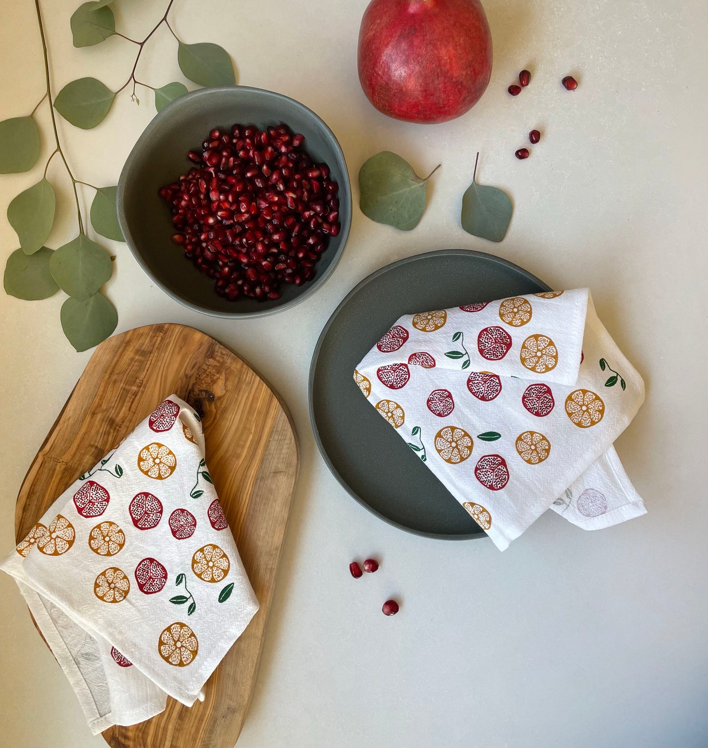 Cotton Cloth Napkins SET OF 4 -Pomegranate and Orange.