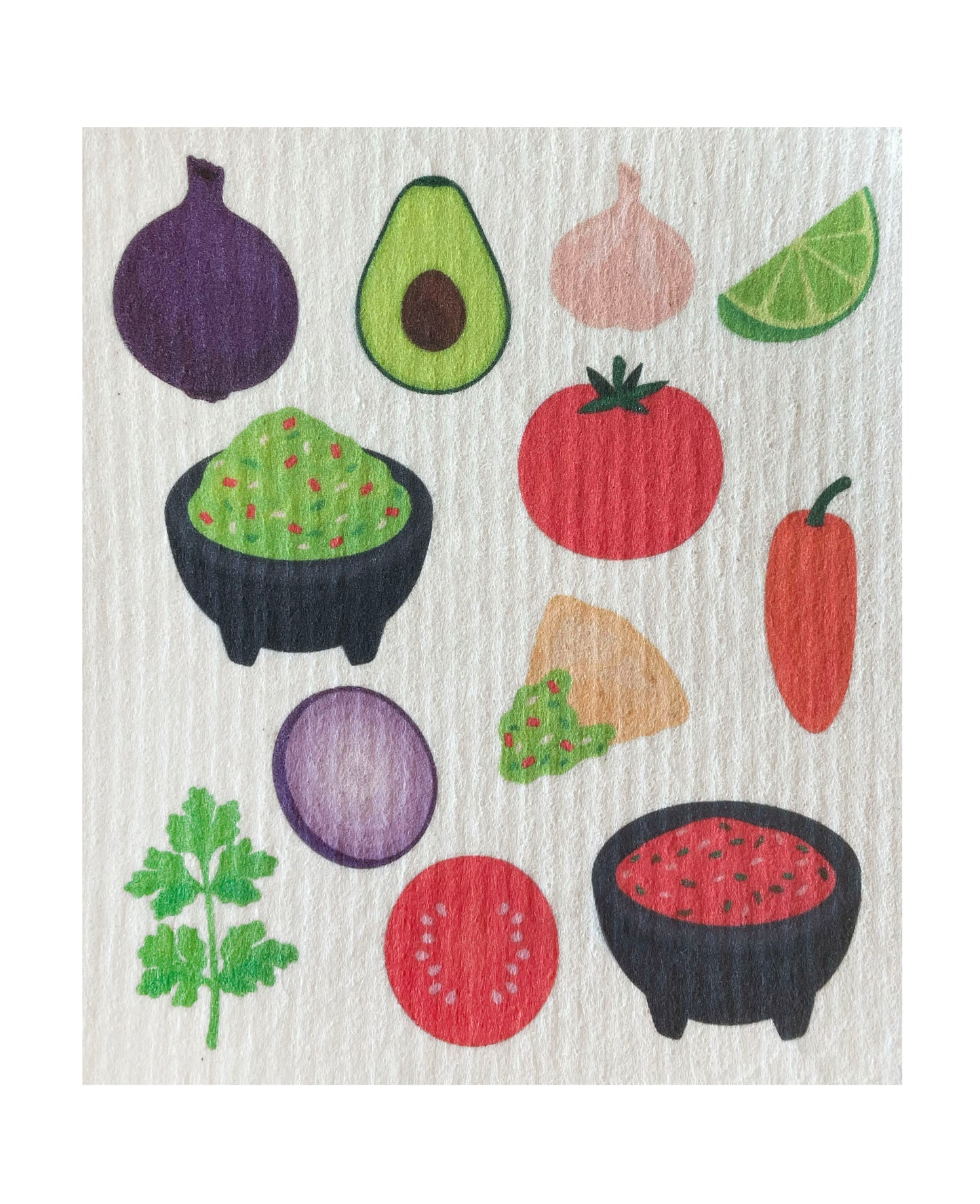 Salsa Guacamole Swedish Dishcloth - Ink and Fiber Designs
