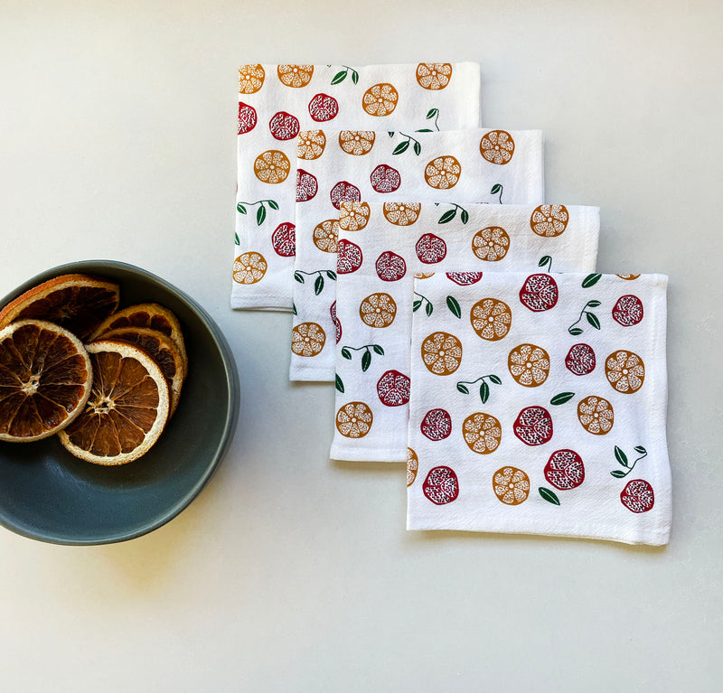 Cotton Cloth Napkins SET OF 4 -Pomegranate and Orange.
