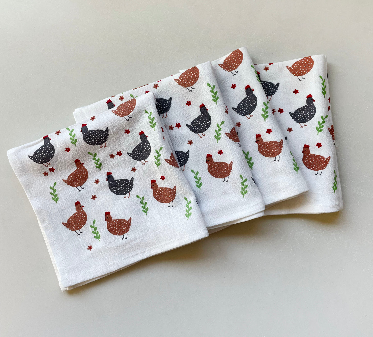 Cotton Cloth Napkins SET OF 4 -Chickens