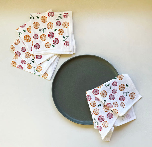 Cotton Cloth Napkins SET OF 4 -Pomegranate and Orange.