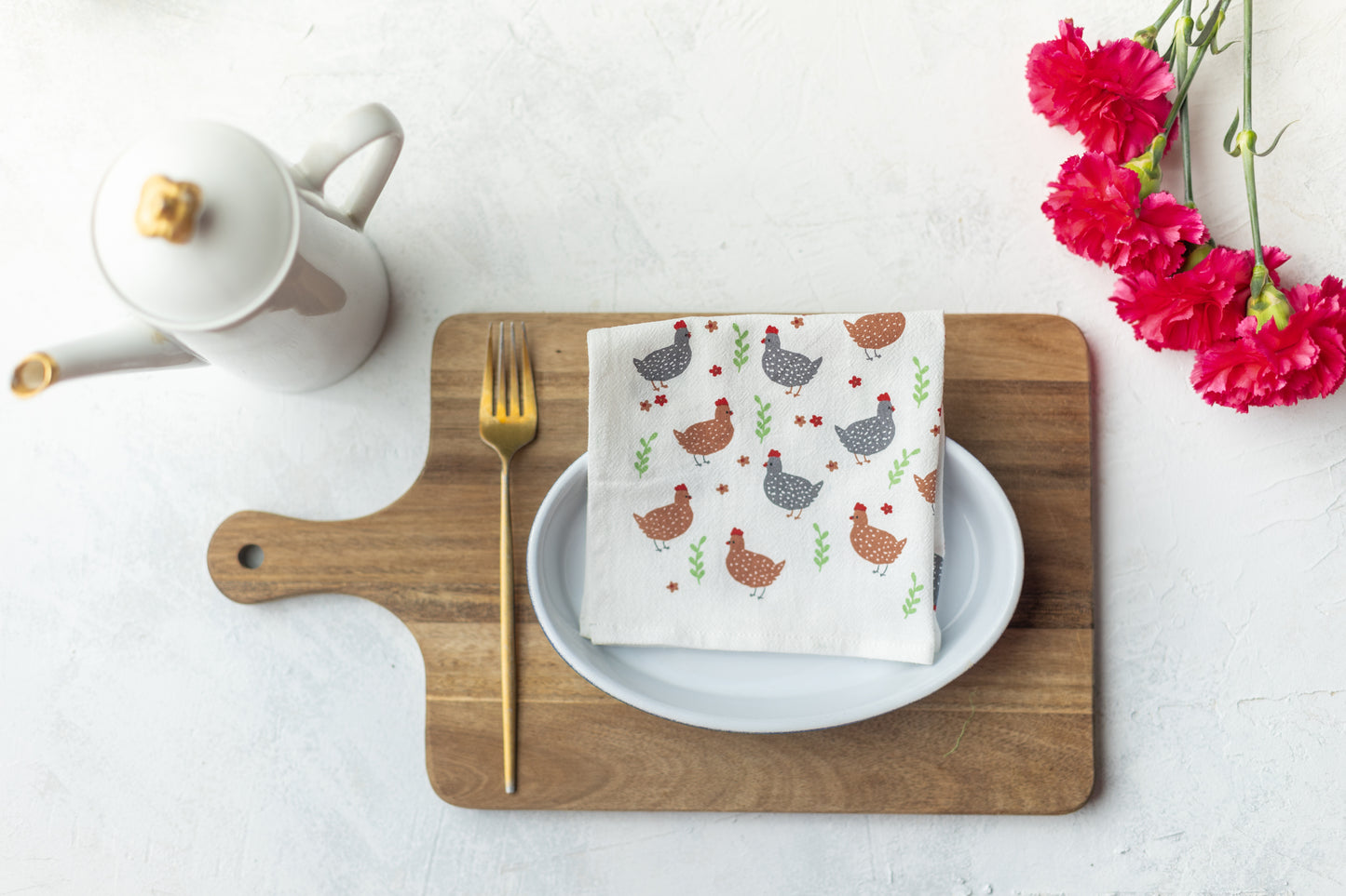 Cotton Cloth Napkins SET OF 4 -Chickens