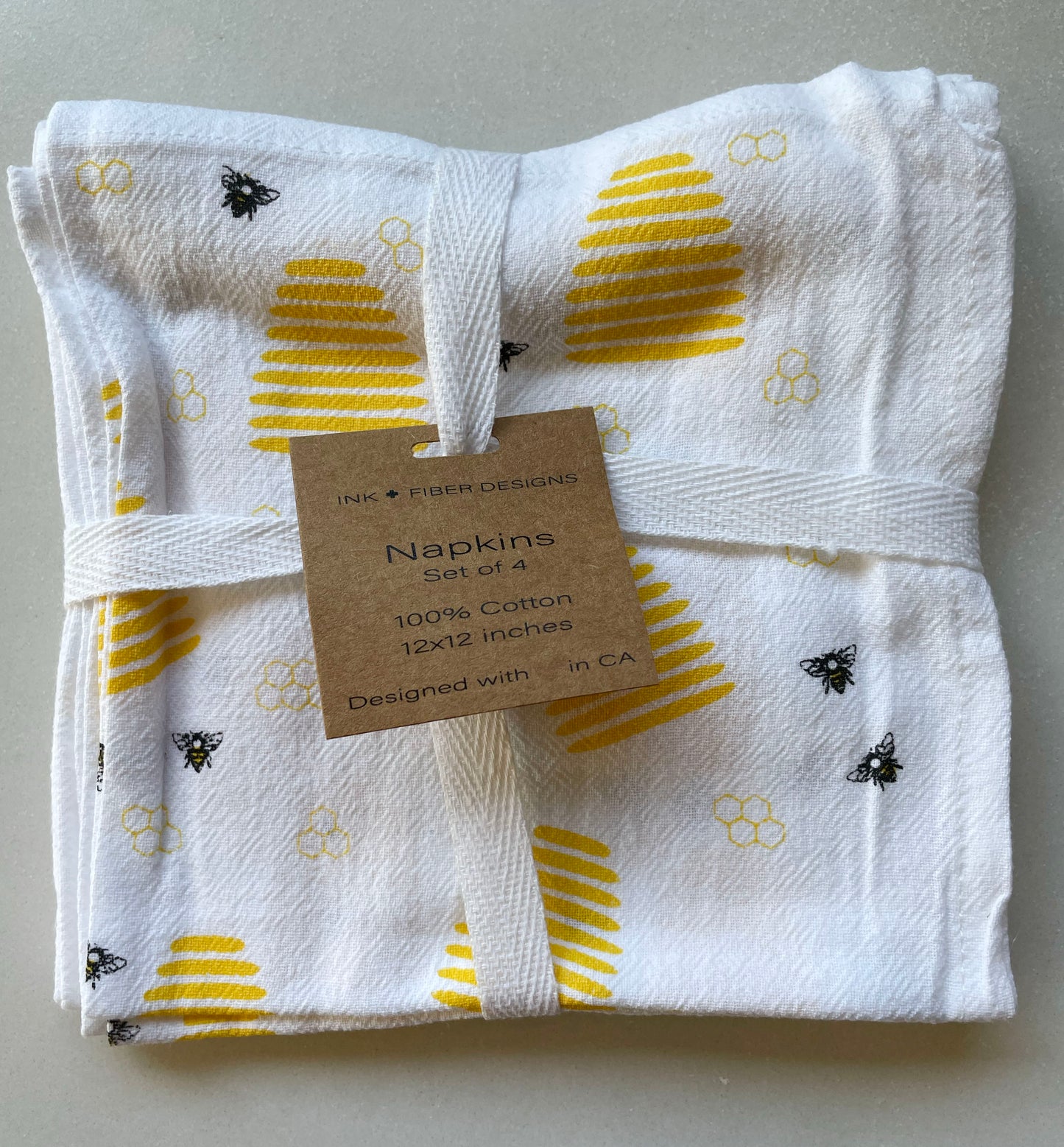 Cotton Cloth Napkins SET OF 4 -Bees