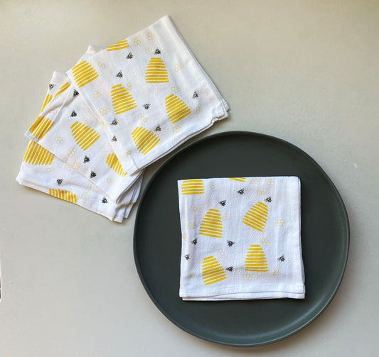 Cotton Cloth Napkins SET OF 4 -Bees