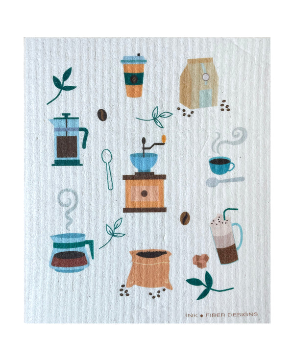 Coffee Collage Swedish Dishcloth - Ink and Fiber Designs