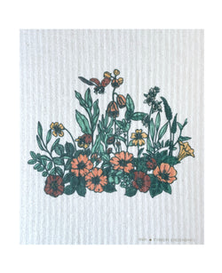 Ladybug and Poppies Swedish Dishcloth - Ink and Fiber Designs