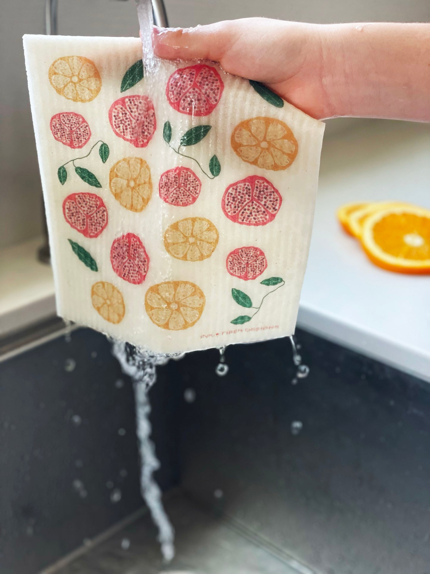 Pomegranates and Orange Swedish Dishcloth