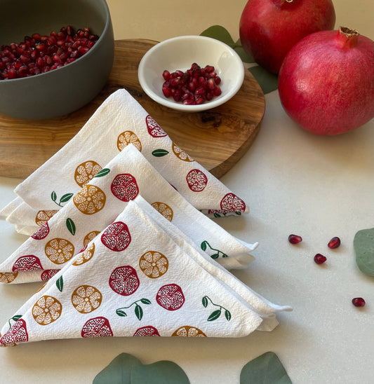 Cotton Cloth Napkins SET OF 4 -Pomegranate and Orange.