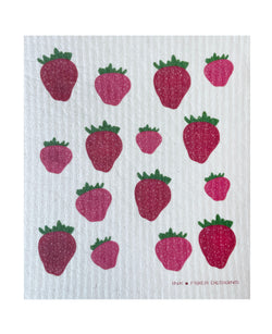 Strawberries Red Swedish Dishcloth - Ink and Fiber Designs