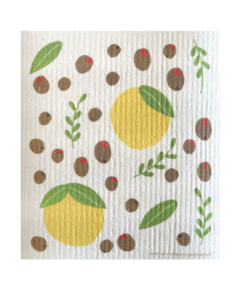 Olive and Lemons Swedish Dishcloth - Ink and Fiber Designs