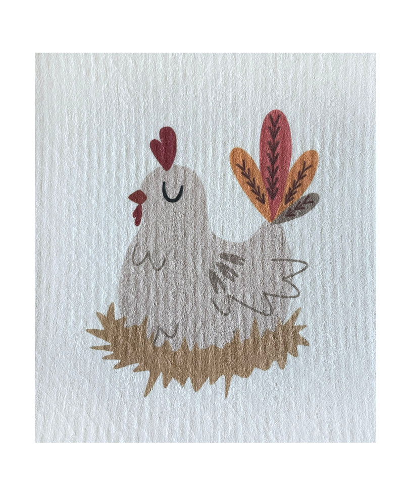 Chicken on nest Swedish Dishcloth - Ink and Fiber Designs