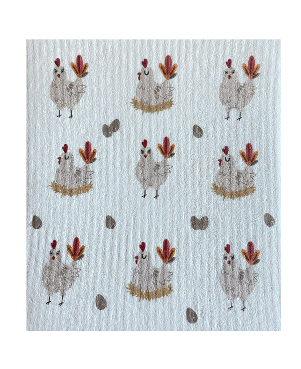 Chicken Pattern Swedish Dishcloth - Ink and Fiber Designs