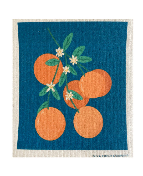 Orange Blossoms Swedish Dishcloth - Ink and Fiber Designs