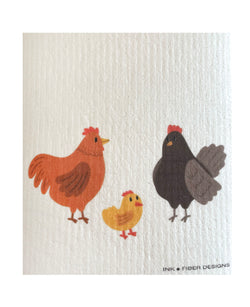 Chicken Family Swedish Dishcloth - Ink and Fiber Designs